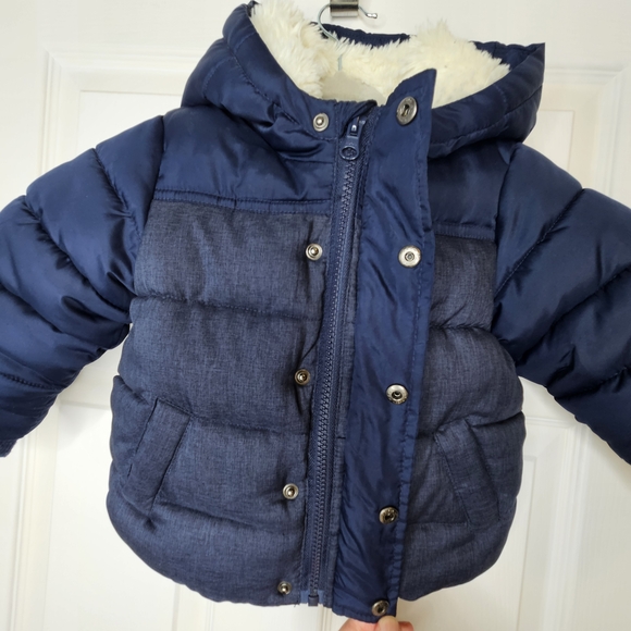 George Winter Coat Puffer Jacket Navy Blue Sherpa Lined Kids Baby Size 12-18M - Picture 6 of 15